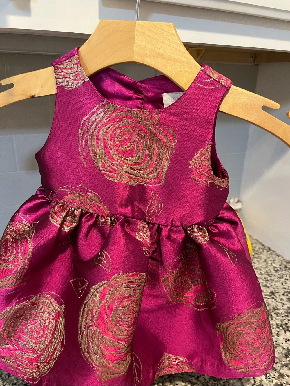 The Children's Place Girls 12-18M Purple/Gold Floral Sleeveless Lined Dress